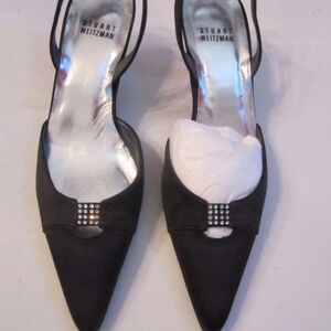 STUART WEITZMAN SHOES - RICCISATIN EVENING SHOES WITH CRYSTALS - STRAPS SIZE 6B